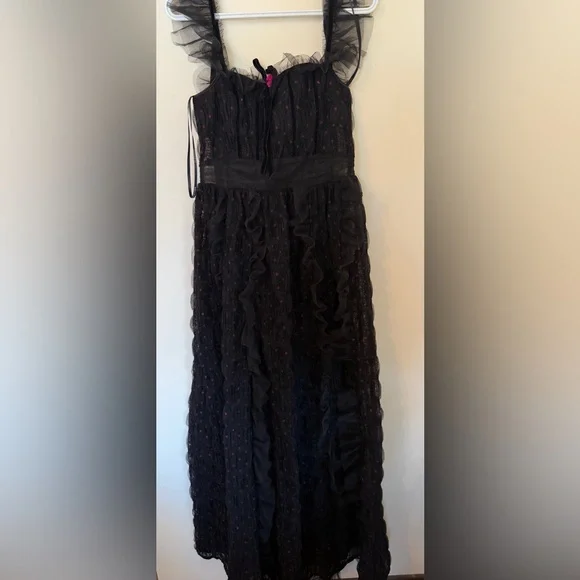 For Love & Lemons Janelle Black Maxi Dress with Pink Accents - Picture 5 of 11